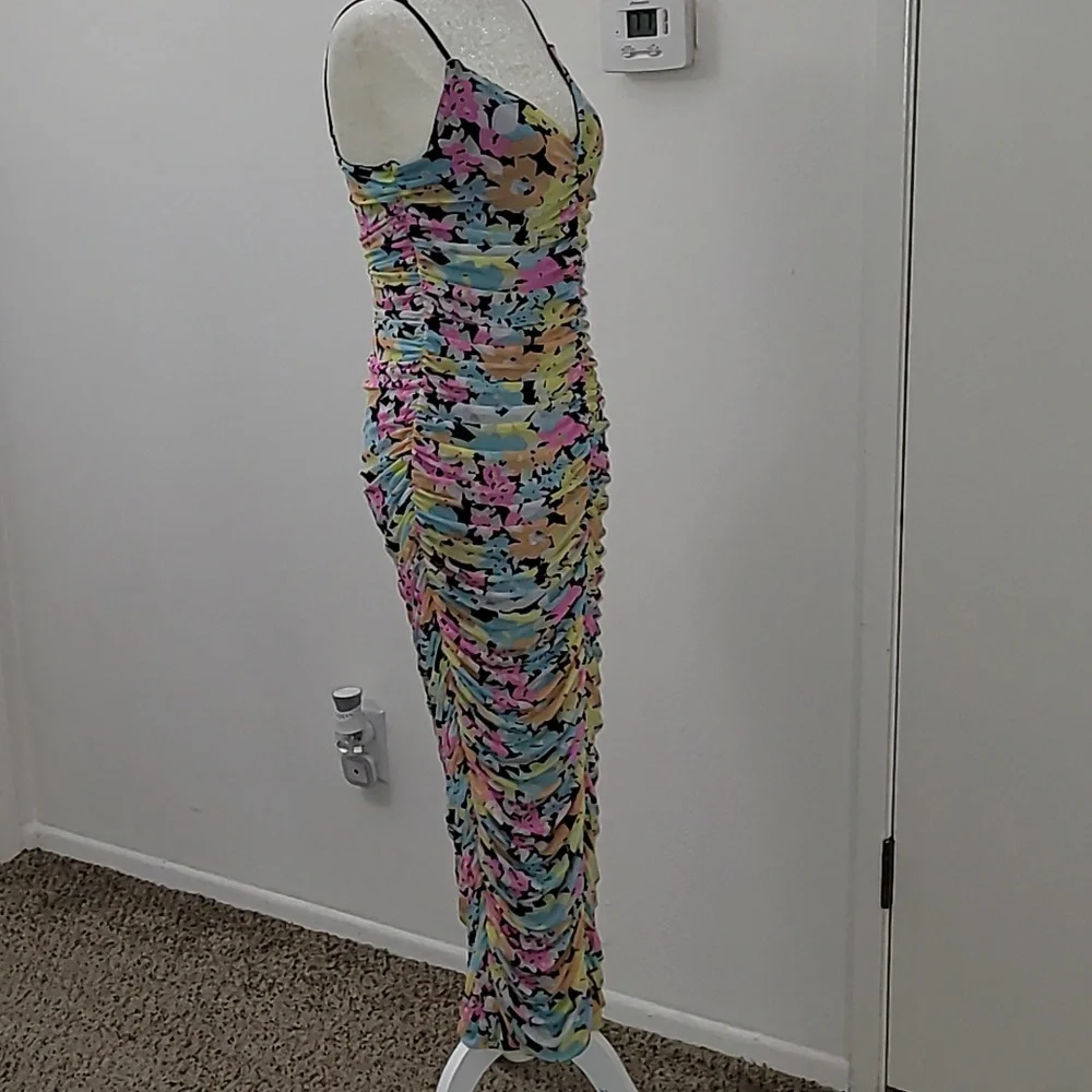 ARFM Ruched Mesh Midi Slipdress in Sky Floral Size Large NWT - Picture 9 of 15